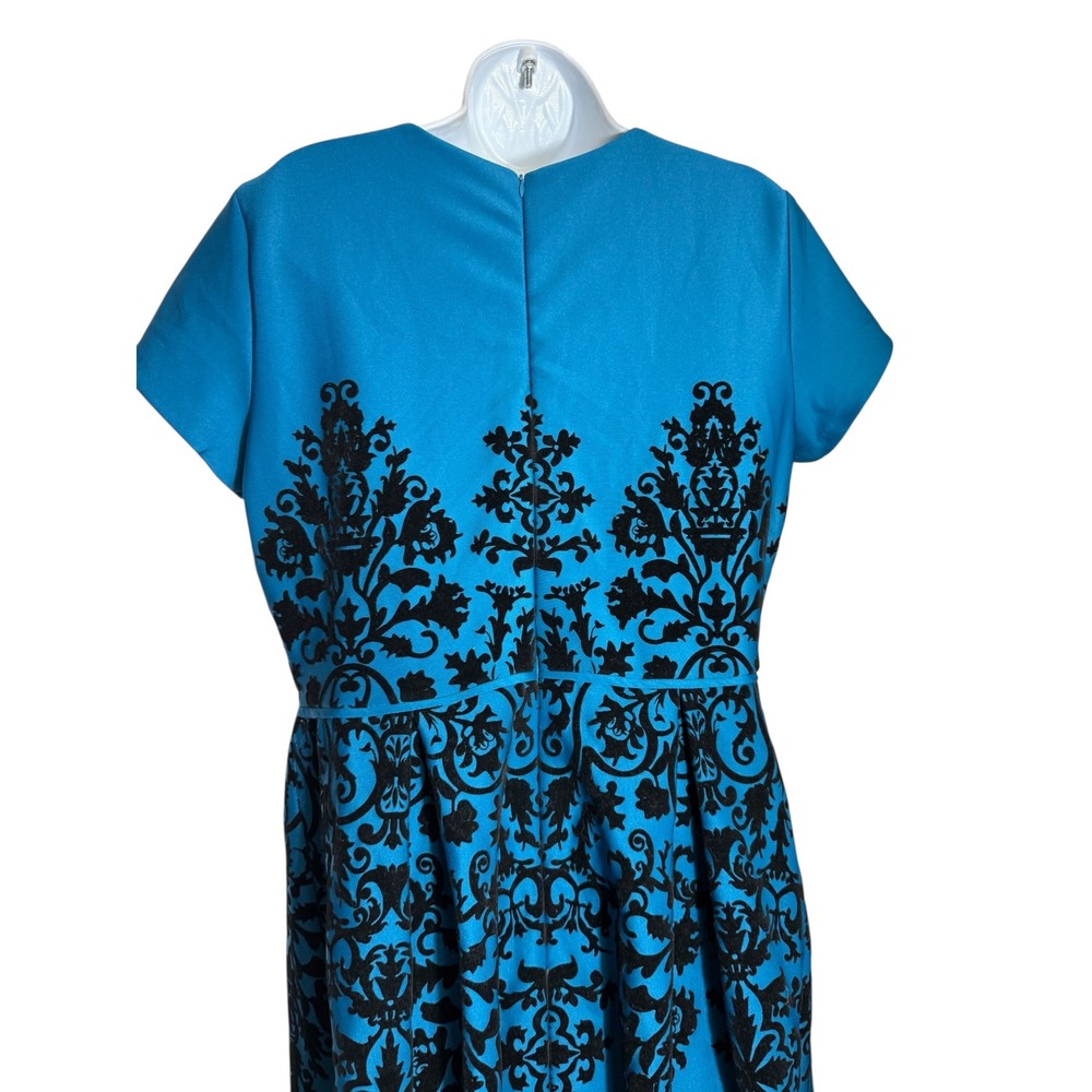 CB Established 1962 Dress Size 14 Blue Black Print V Neck Career Dress 🩵🖤🩵 - Picture 5 of 8
